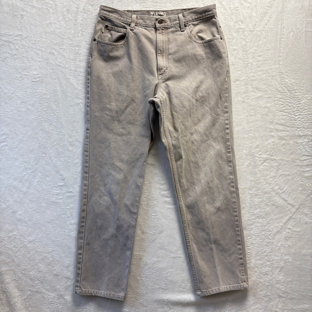 LL Bean Jeans Men Sz 35 x 32 Beige‎ Classic Fit Cotton Denim Pants